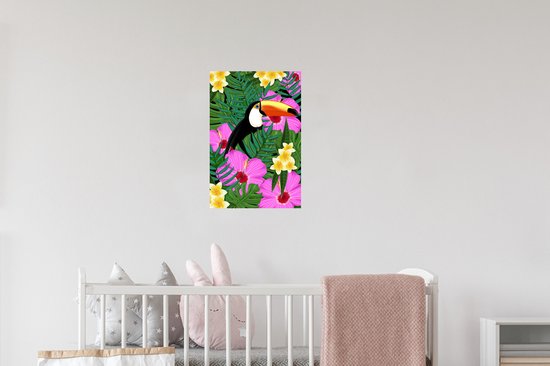 Stickers muraux - Illustration printanière toucan - 20x30 cm - Feuille adhésive