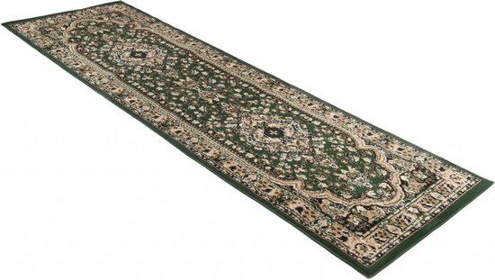 Tapiso Atlas Tapis Chemin Salon Chambre Cadre Vert Foncé Traditionnel Durable Pratique Atmosphère De Vie Design Haute Qualité Taille - 100 x 250 cm