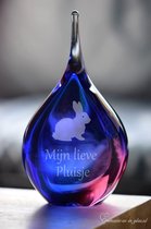 Urn met zandstraal gravure van uw gewenste naam en een afbeelding van een konijn met tekst' Mijn lieve' -Urn deelbestemming crematie-as-Mini Urn-Urn small-transparant roze en blauw
