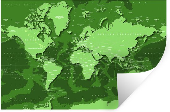 Stickers muraux - Wereldkaart - Robuste - Vert - 60x40 cm - Feuille adhésive