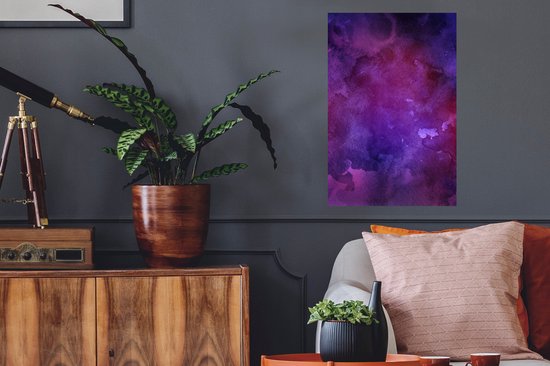 Sticker Muursticker Aquarelle Abstrait - Oeuvre abstraite faite d'aquarelle et de couleurs bleu foncé et violet foncé - 40x60 cm - film adhésif autocollant - sticker mural repositionnable