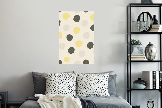Sticker Muursticker Motif Fleurs - Motif pois jaune gris noir - 40x60 cm - feuille autocollante - sticker mural repositionnable