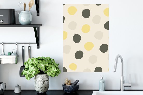 Sticker Muursticker Motif Fleurs - Motif pois jaune gris noir - 40x60 cm - feuille autocollante - sticker mural repositionnable