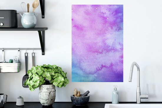 Sticker Muursticker Aquarelle Abstraite - Oeuvre abstraite faite d'aquarelle et de couleurs violet et bleu - 40x60 cm - film adhésif autocollant - sticker mural repositionnable