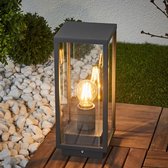 Lucande - Lampe sur pied - 1lumière - aluminium, verre - H: 35 cm - E27 - gris foncé, transparent