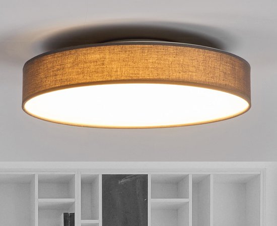 Lindby - plafondlamp - 1licht - stof, kunststof, metaal - H: 10.5 cm - grijs, wit - Inclusief lichtbron
