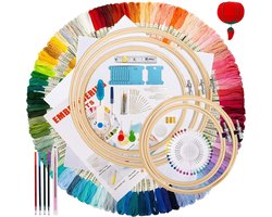 DIY Borduurpakket - Borduurset Volwassenen & Kinderen - Inclusief Borduurring en 100 Kleuren Borduurgaren - Ideaal voor Borduren, Kruissteek en Hobby - Vaderdag cadeau - Moederdag cadeautje