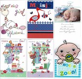 6 Luxe wenskaarten - 12 x 17 cm - Geboorte - Gevouwen kaarten met enveloppen