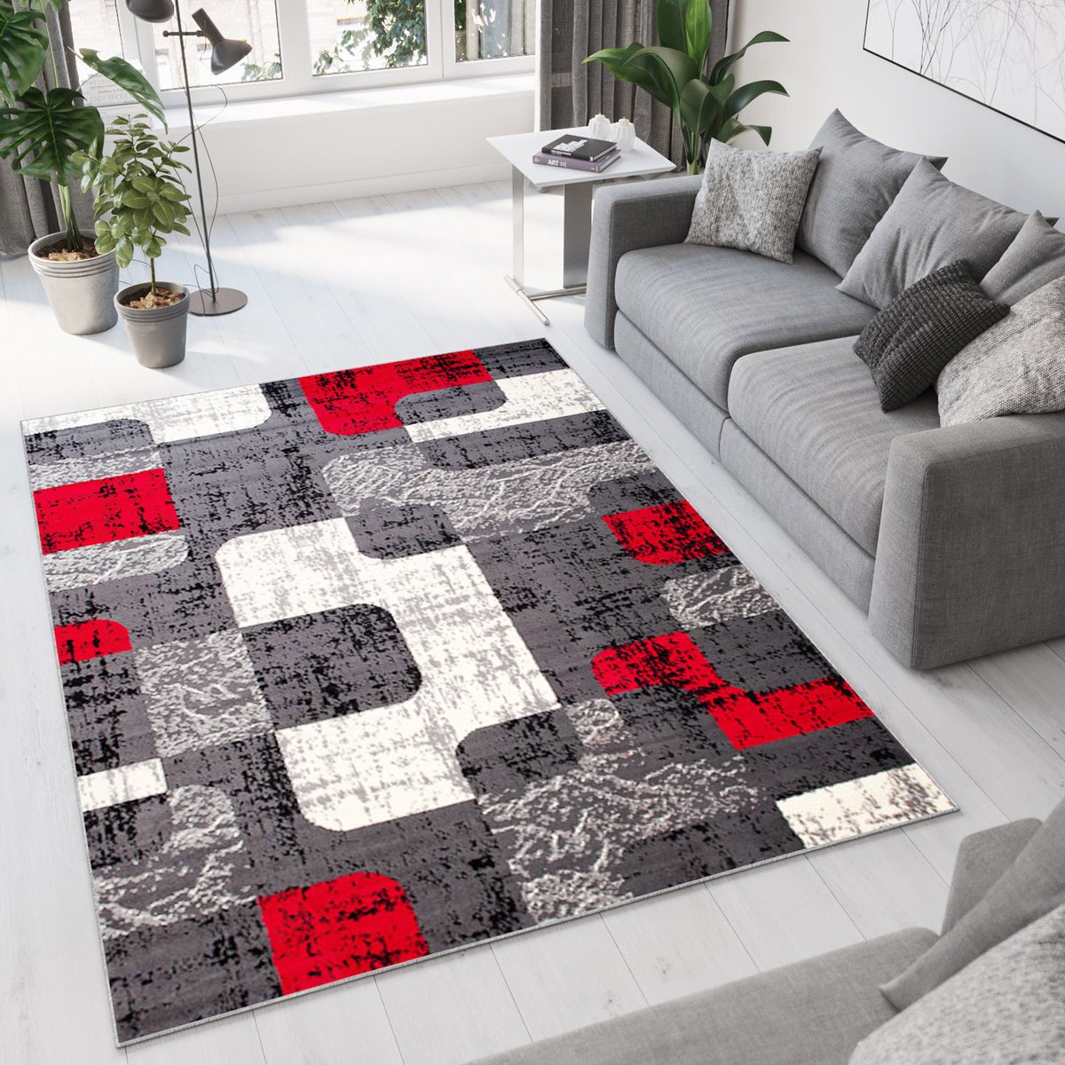 Tapiso Dream Vloerkleed Grijs Rood Geometrisch Modern Woonkamer Tapijt Maat- 120x170