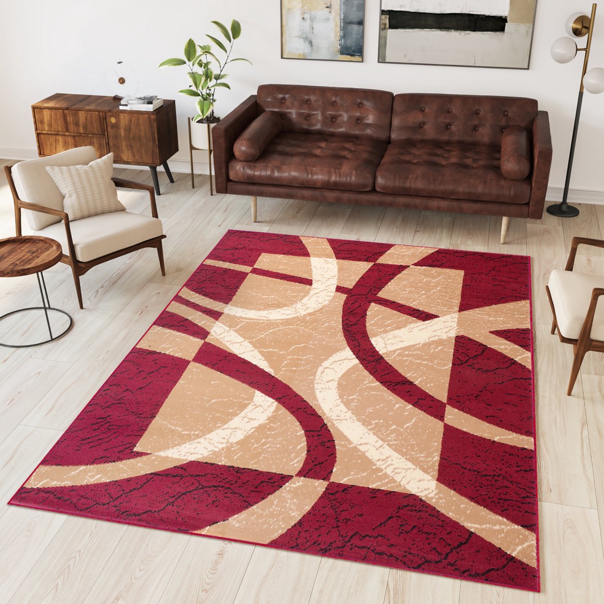 Tapiso Dream Vloerkleed Rood Beige Modern Cirkels Woonkamer Tapijt Maat- 300x400