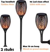Golden Note 2x Solar Vlam Fakkel 96 Led tuinlamp 78cm zonne-energie tuinverlichting incl. wand en grond montage