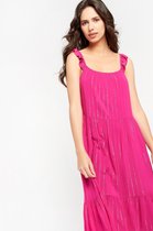 LOLALIZA Getailleerde jurk met lurex strepen - Fuchsia - Maat 42