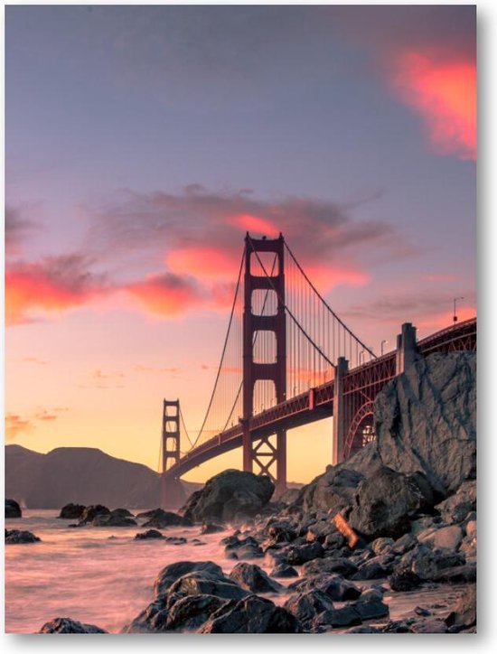 Golden Gate Bridge - zonsondergang - San Francisco, Californië - 30x40 Dibond voor Binnen én Buiten - Landschap