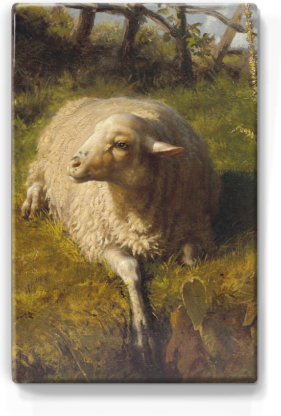 Mouton au repos - Laqueprint sur bois -19,5 x 30 cm - Peinture - Cadeau Uniek et original