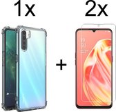 Oppo A91 hoesje shock proof case transparant hoesjes cover hoes - 2x Oppo A91 screenprotector
