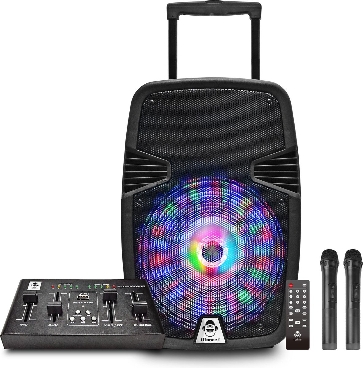 iDance Groove-420DJ Party Speaker – Bluetooth Speaker met DJ Mengpaneel en Discolicht – 500 Watt – Karaoke Set - Met 2 Draadloze Microfoons - iDance