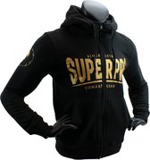 Super Pro Hoodie met Rits S.P. Logo Zwart/Goud Large