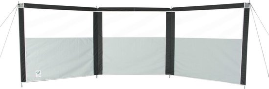 ESVO Sirocco 3-panellig windscherm met doorzichtige ramen en grijze stof, zwart frame.