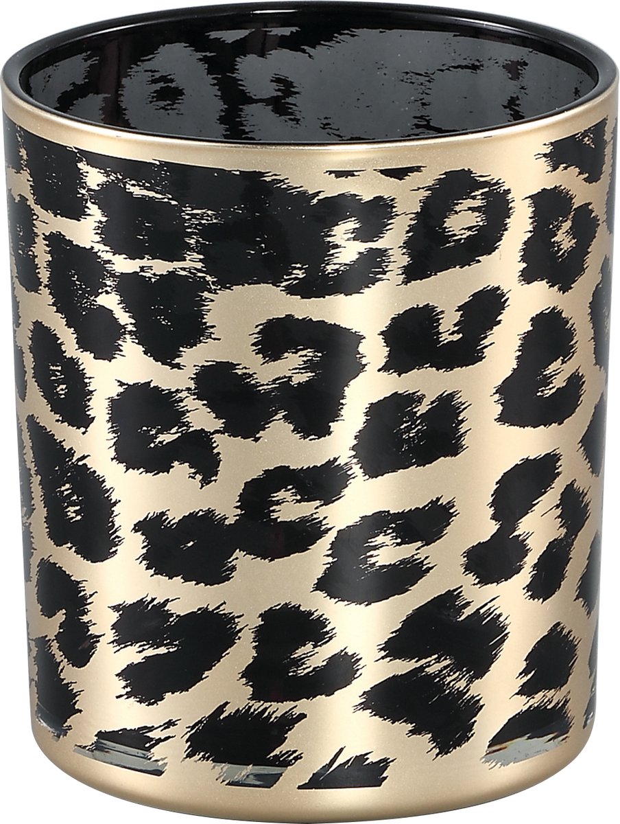 PTMD Desiree Windlicht Cheetah - H10 x Ø9 cm - Glas - Goud