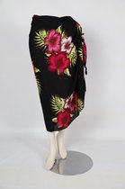 Sarong 413 - Pareo - Saunadoek – Wikkeljurk - zwart met roze bloemen - Om Namaste