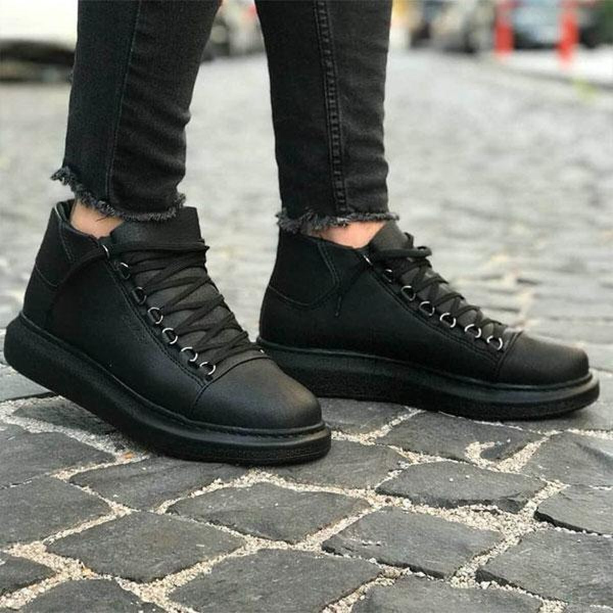 Chekich Heren Sneaker helemaal zwart hoge sneakers schoenen comfortabele  CH258 - Schoenen.nl