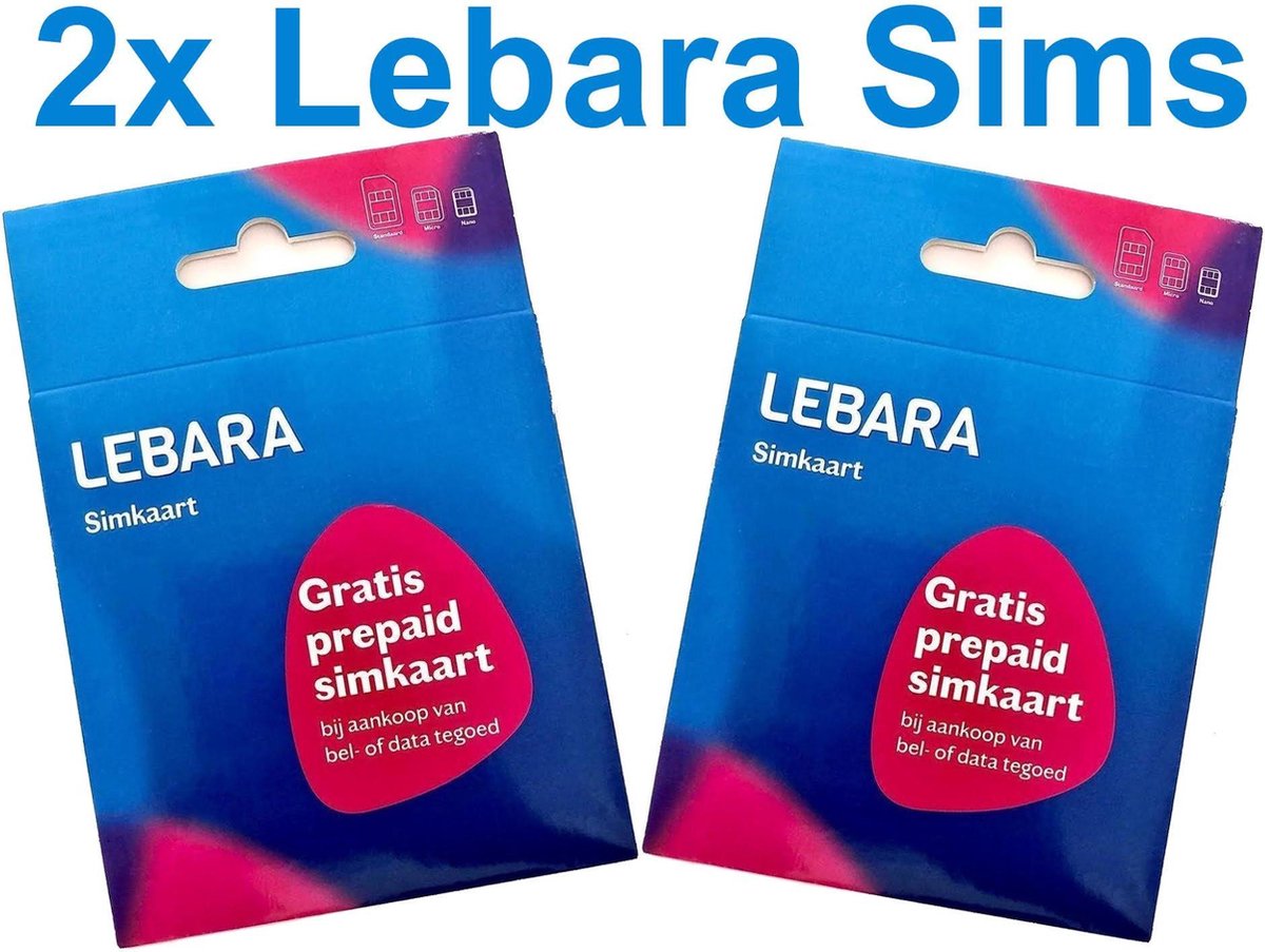 Lebara Simkaart Prepaid 2 Stuks 3 in 1 Simkaart 3G 4G 4+G Wifi 3 Formaten...
