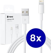 USB naar Lightning Kabel - 8 stuks - 2 meter - Wit - Geschikt voor Apple iPhone 6,7,8,9,X,XS,XR,11,12,13,14 - iPhone oplader kabel - iPhone lader kabel - Lightning USB kabel