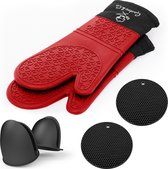 Gastro & Co® Ovenwanten Set - Inclusief 2 Pannenlappen & 2 Mini Ovenhandschoenen - Rood