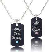 Her King & His Queen Hangers Ketting Set - Zwart - Valentijn Cadeautje voor Hem en Haar - Liefdes Cadeau - Romantisch Cadeau - Koppel Cadeau - Valentijnsdag voor Mannen - Valentijn
