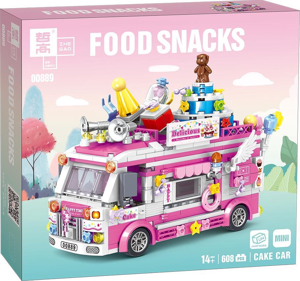 Zhe Gao 00889 Cake truck bouwset | City & friends Adventure | Classic Creator STEM speelgoed knutselen meisjes bouwpakket | Kermis & Pretpark Auto Foodtruck modelbouw voor kinderen & volwassenen | niet geschikt voor Lego | Bouwdoos met 608 bouwstenen — afbeelding 2