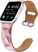 Geschikt voor Apple Watch bandje 42 / 44 / 45 mm - Series 1 2 3 4 5 6 7 SE - Smartwatch iWatch horloge band - 42mm 44mm 45mm - Fungus - PU Leer - Roze - Print