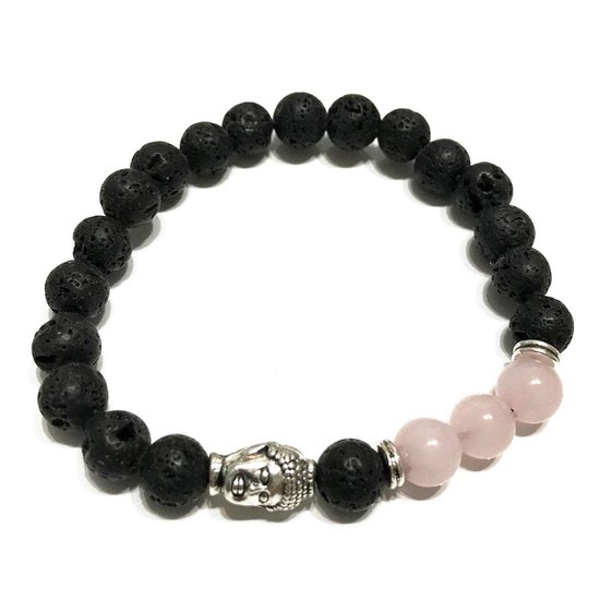 Lava steen - armband - Boeddha - rozenkwarts - Fairtrade - Rose quartz