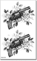 Tattoo guns and roses - plaktattoo - tijdelijke tattoo - 12 cm x 9 cm (L x B)