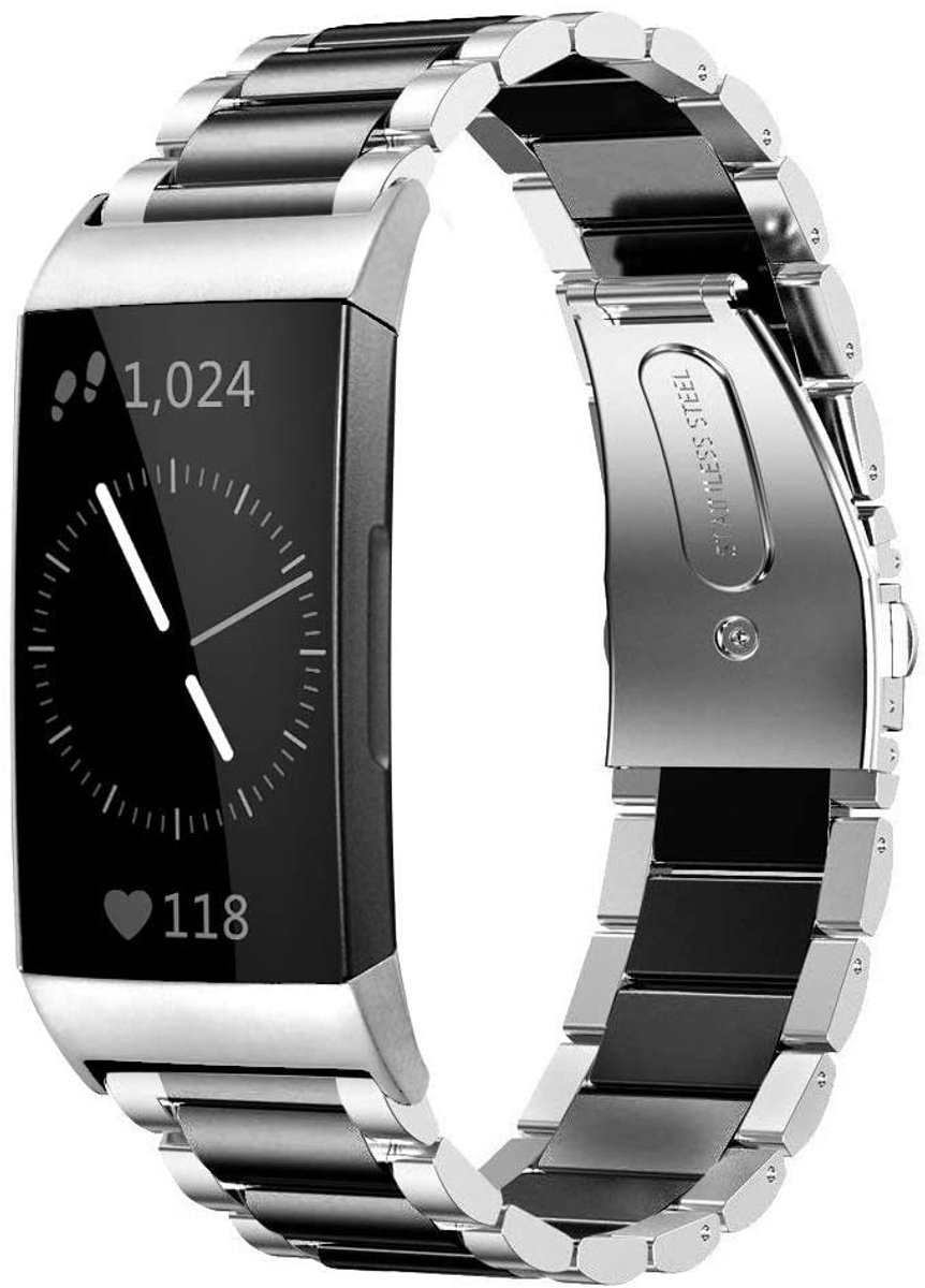Fitbit Charge 3 stalen bandje - zilver/zwart