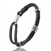 Tweeling / Gemini - Leren Armband met Sterrenbeeld Hanger - Zwart Leer - Staal - Astrologie - Armbanden - Cadeau voor Man - Mannen Cadeautjes