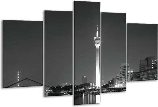 Glasschilderij Rotterdam - Grijs, Zwart, Wit - 170x100cm 5Luik - Foto Op Glas - Geen Acrylglas Schilderij - 6000+ Glasschilderijen Collectie - Wanddecoratie