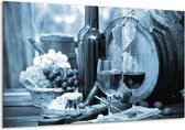 Glasschilderij Wijn, Keuken - Blauw, Grijs - 120x70cm 1Luik - Foto Op Glas - Geen Acrylglas Schilderij - GroepArt 6000+ Glasschilderijen Art Collectie - Wanddecoratie - Woonkamer - Slaapkamer