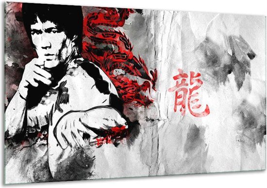 Schilderij Op Canvas Bruce Lee, Sport - Zwart, Wit, Rood - 120x70cm 1Luik - Foto Op Canvas - GroepArt 6000+ Schilderijen 0p Canvas Art Collectie - Wanddecoratie - Woonkamer - Slaapkamer - Canvas Print