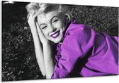 Schilderij Op Canvas Marilyn Monroe - Zwart, Grijs, Paars - 120x70cm 1Luik - Foto Op Canvas - GroepArt 6000+ Schilderijen 0p Canvas Art Collectie - Wanddecoratie - Woonkamer - Slaapkamer - Canvas Print