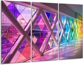 Glasschilderij Modern - Paars, Roze, Geel - 120x80cm 3Luik - Foto Op Glas - Geen Acrylglas Schilderij - GroepArt 6000+ Glas Art Collectie - Maatwerk Mogelijk