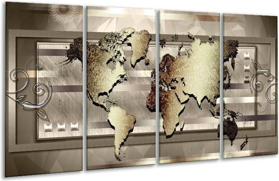 Glas schilderij Wereldkaart | Bruin, Goud | | Foto print op Glas |  F007377