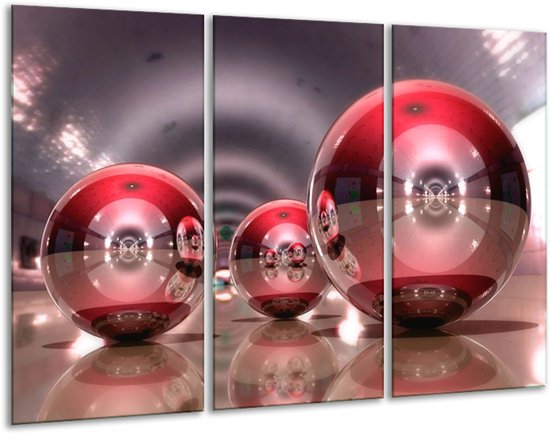 Glasschilderij Modern - Rood, Grijs, Wit - 120x80cm 3Luik - Foto Op Glas - Geen Acrylglas Schilderij - GroepArt 6000+ Glas Art Collectie - Maatwerk Mogelijk