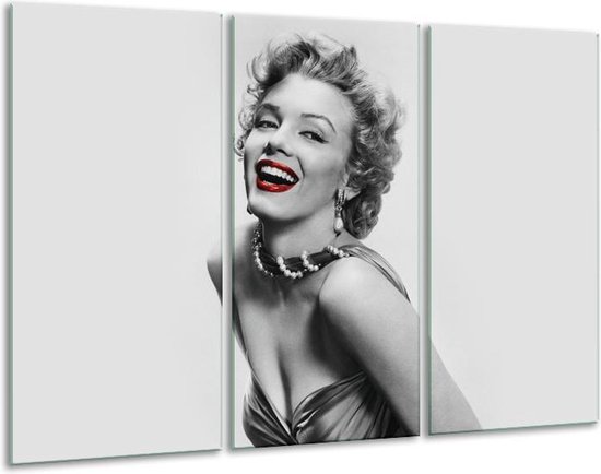 Peinture sur verre Marilyn Monroe | Gris, blanc, rouge | 120x80cm 3 Liège | Tirage photo sur verre |  F006872