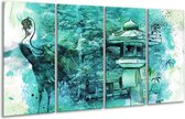 GroepArt - Glasschilderij - Natuur - Groen, Blauw, Wit - 160x80cm 4Luik - Foto Op Glas - Geen Acrylglas Schilderij - 6000+ Glasschilderijen Collectie - Wanddecoratie
