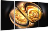 GroepArt - Glasschilderij - Abstract - Goud, Geel, Zwart - 160x80cm 4Luik - Foto Op Glas - Geen Acrylglas Schilderij - 6000+ Glasschilderijen Collectie - Wanddecoratie