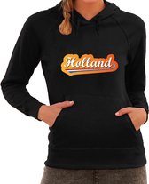 Zwarte fan hoodie voor dames - Holland met Nederlandse wimpel - Nederland supporter - EK/ WK hooded sweater / outfit S