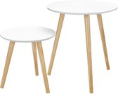 SONGMICS Ensemble table d'appoint rond, 2 tables basses modernes, minimaliste, style scandinave, table basse avec pieds en bois massif, combinaison de table pour salon, balcon, bois de pin LET07WN