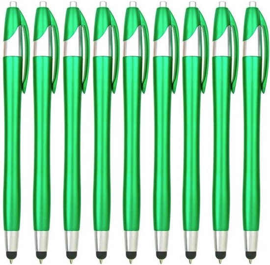 9 Stuks - Stylus pen voor tablet en smartphone - Met Penfunctie - Touch Pen - Voorzien van clip - Groen