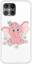 Voor iPhone 12 mini schokbestendig geverfd transparant TPU beschermhoes (kleine roze olifant)