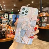 Splicing Marble Pattern Gilding TPU beschermhoes met opvouwbare houder voor iPhone 12 mini (roze grijs)